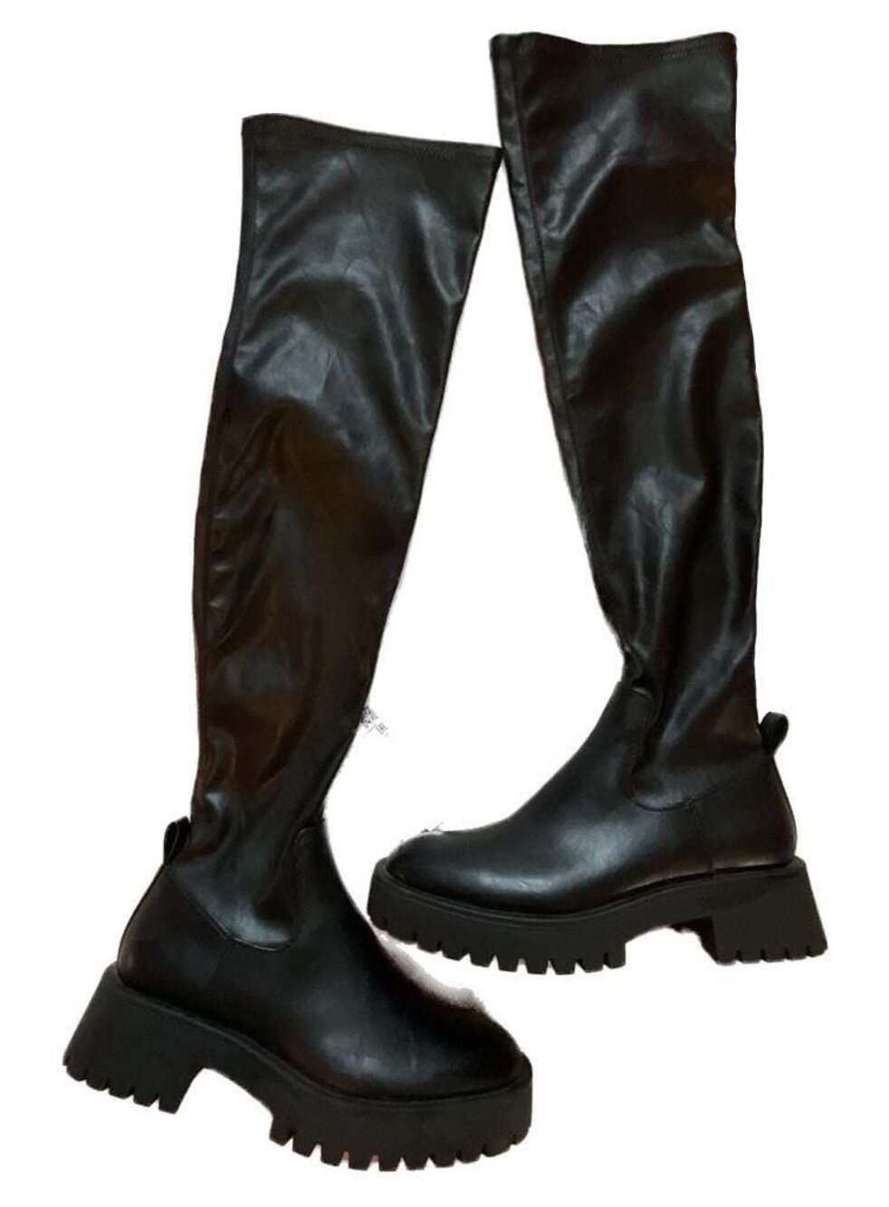 Zara Edgy Goth Alternative GrungeAesthetic Flat Over-The-Knee Lug Sole Boots